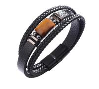 APMGONT Multi-Layer Rope Leather Bracelet, Tiger Eye Multi-Layer Leather Woven Bracelet, Braided Tiger Eye Bracelet with Magnet Clasp, Tigers Eye Bracelet Gift for Men (A, 19)