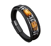 APMGONT Multi-Layer Rope Leather Bracelet, Tiger Eye Multi-Layer Leather Woven Bracelet, Braided Tiger Eye Bracelet with Magnet Clasp, Tigers Eye Bracelet Gift for Men (B, 19)
