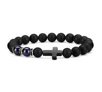APMGONT Natural Lava Stone Bead Obsidian Bracelets, Christian Bracelet for Men Women, Jesus Cross Bracelet, Birthday Christmas Gifts for Men Women (Cyan)