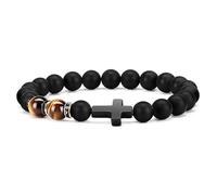 APMGONT Natural Lava Stone Bead Obsidian Bracelets, Christian Bracelet for Men Women, Jesus Cross Bracelet, Birthday Christmas Gifts for Men Women (yellow)