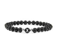 APMGONT Women's Men's Bead Bracelet with Initial, 6MM Couple Beads Bracelet, Natural Black Frosted Agate Bracelet, Black Natural Stone Beads Bracelet with A-Z Letter for Women Men (X)