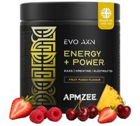 APMZEE EVO AXN Pre & Intra Workout Powder - Fruit Punch 330g (~30 Servings) | Creatine Monohydrate + Full EAAs + Electrolytes | Natural Colours | Boosts Strength, Hydration | UK-Made