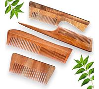 APnSH Organic Neem Wood Hair Comb, professional styling comb. Neem is anti bacterial, comb is for everyone men and Women, Brown, 4 Piece… (Comdo 4)