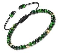 Apocalyptic-K 5A Grade Rose Tiger's Eye Anklet&18K Gold, │4MM│9.5-12.5 in│，Natural Stone, Hand Woven (Size Adjustable) (Greener Tiger's Eye Anklet,4MM)