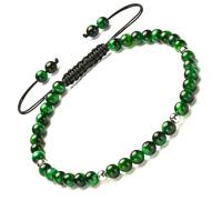 Apocalyptic-K 5A Grade Tiger's Eye Anklet&925 Sterling Silver, │4MM│9.5-12.5 in│，Natural Stone, Hand Woven (Size Adjustable) (925 Sterling Silver&Greener Tiger's Eye，4MM)