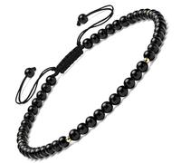 Apocalyptic-K Black Tourmaline Anklet&18K Gold, │4MM│9.5-12.5 in│，Natural Stone, Hand Woven (Size Adjustable) (Black Tourmaline Anklet，4MM)