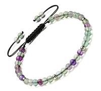 Apocalyptic-K Colour Fluorite Crystal Anklet&925 Sterling Silver, │4MM│9.5-12.5 in│，Natural Stone, Hand Woven (Size Adjustable) (Colour Fluorite)