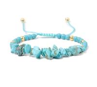 Apocalyptic-K Hand-Woven Stone Bracelet with 925 Sterling Silver/18K Gold, Size Adjustable,4MM (Crushed Stone- Turquoise)