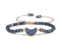 Apocalyptic-K Hand-Woven Stone Bracelet with 925 Sterling Silver/18K Gold, Size Adjustable,4MM (Dark Gray Crystal Cluster Moon)