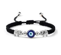 Apocalyptic-K Hand-Woven Stone Bracelet with 925 Sterling Silver/18K Gold, Size Adjustable,4MM (Evil Eye - Elephant)