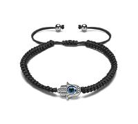 Apocalyptic-K Hand-Woven Stone Bracelet with 925 Sterling Silver/18K Gold, Size Adjustable,4MM (Evil Eyes-Palms-Black)