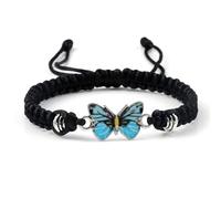 Apocalyptic-K Ladies Stone Bracelet &925 Sterling Silver/Gold,│4MM│,Tourmaline,Obsidian,Agate,Crystal,Hand Woven (Size Adjustable). (Blue Butterfly)