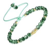Apocalyptic-K Ladies Stone Bracelet &925 Sterling Silver/Gold,│4MM│,Tourmaline,Obsidian,Agate,Crystal，Hand Woven （Size Adjustable）. (Watercress Chalcedony，4MM)