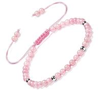 Apocalyptic-K Ladies Stone Bracelet &925 Sterling Silver/Gold,│4MM│,Tourmaline,Obsidian,Agate,Crystal，Hand Woven （Size Adjustable）. (Pink Crystal,4MM)