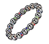 Apocalyptic-K Magnetic Hematite Bracelet，6/8MM，Magnetic Bracelet with Rhinestones,Antistatic，Eliminate static electricity， (Colour Rhinestones,8MM)
