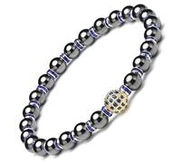 Apocalyptic-K Magnetic Hematite Bracelet，6/8MM，Magnetic Bracelet with Rhinestones,Antistatic，Eliminate static electricity， (Gold&Blue Zirconia-6MM)