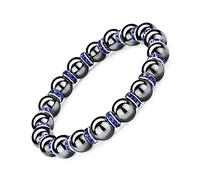 Apocalyptic-K Magnetic Hematite Bracelet,6/8MM,Magnetic Bracelet with Rhinestones,Antistatic,Eliminate static electricity, (Blue Rhinestones,8MM)
