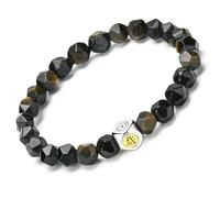 Apocalyptic-K Natural Faceted Stone Stretch Bracelet for Men and Women, Fashionable Diamond Shape, Zinc Alloy, 8/10MM, 8mm To 10mm, Zinc Stone Obsidian, Amethyst Obsidian