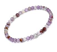 Apocalyptic-K Natural Rhombic Stone Bracelet with 925 Sterling Silver，3-4MM，Natural Tourmaline,Obsidian，Spinel Beaded Bracelet,Individuality, Fashion Gift (4MM, Natural Purple Titanium Crystal)