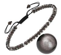Apocalyptic-K Silver Obsidian Anklet& 925 Sterling Silver, │4MM│9.5-12.5 in│，Natural Stone, Hand Woven (Size Adjustable) (Silver Obsidian Anklet，4MM)