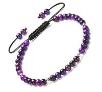 Apocalyptic-K Tiger Eye Stone Bracelet, 4/6MM, Hand-Braided Rope and Elastic Rope Series, 5A Natural Gemstone (Hand-woven Rope Collection-Blue Tiger's Eye&18K Gold, 27, Centimeters)