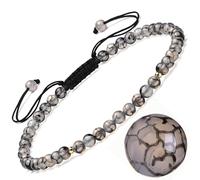 Apocalyptic-K Women's 925 Sterling Silver/Gold Anklet, │4MM│9.5-12.5 in│，Natural Stone, Hand Woven (Size Adjustable) (Black Dragon Pattern Agate Anklet，4MM)