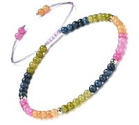 Apocalyptic-K Women's 925 Sterling Silver/Gold Anklet, │4MM│9.5-12.5 in│,Natural Stone, Hand Woven (Size Adjustable) (Color Tourmaline,4MM)