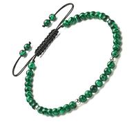 Apocalyptic-K Women's 925 Sterling Silver/Gold Anklet, │4MM│9.5-12.5 in│，Natural Stone, Hand Woven (Size Adjustable) (Malachite)