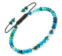 Apocalyptic-K Women's 925 Sterling Silver/Gold Anklet, │4MM│9.5-12.5 in│,Natural Stone, Hand Woven (Size Adjustable) (Blue Ripple Agate)