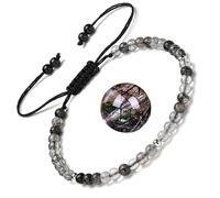 Apocalyptic-K Women's 925 Sterling Silver/Gold Anklet, │4MM│9.5-12.5 in│，Natural Stone, Hand Woven (Size Adjustable) (Black Hair Crystal Anklet，4MM)