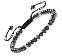 Apocalyptic-K Women's 925 Sterling Silver/Gold Anklet, │4MM│9.5-12.5 in│，Natural Stone, Hand Woven (Size Adjustable) (Black Striped Agate Anklet，4MM)