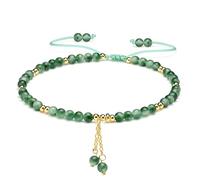 Apocalyptic-K Women's 925 Sterling Silver/Gold Anklet, │4MM│9.5-12.5 in│,Natural Stone, Hand Woven (Size Adjustable) (Chalcedony Anklet,4MM)