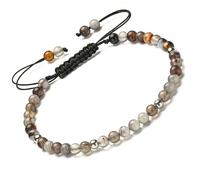 Apocalyptic-K Women's 925 Sterling Silver/Gold Anklet, │4MM│9.5-12.5 in│,Natural Stone, Hand Woven (Size Adjustable) (Ripple Grey Agate)