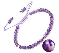 Apocalyptic-K Women's 925 Sterling Silver/Gold Anklet, │4MM│9.5-12.5 in│，Natural Stone, Hand Woven (Size Adjustable) (Dream Amethyst Anklet，4MM)