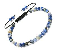 Apocalyptic-K Women's 925 Sterling Silver/Gold Anklet, │4MM│9.5-12.5 in│，Natural Stone, Hand Woven (Size Adjustable) (Bluepoint Stone)