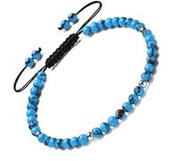Apocalyptic-K Women's 925 Sterling Silver/Gold Anklet, │4MM│9.5-13 in│，Natural Stone, Hand Woven (Size Adjustable) (Blue Turquoise,4MM)