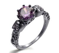 Apocalyptic-K Women's Cubic Zirconia Ring，Adjustable Size，Titanium Steel Ring Inlaid With Cube Shaped Zirconia, Jewellery Gift, Engagement ring. (Skull - Purple Zirconia, Adjustable Size)
