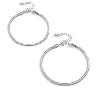 Apocalyptic-K Women'S Steel Anklet, Style, Flat Snake Bone Anklet, 2 Pieces, 6mm, (Silver Anklet)