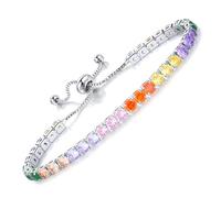 Apocalyptic-K Women's Zirconia Bracelet，Black/Colored/Blue&White Zirconia Bracelet，3MM/4MM, Stylish 6A Quality Zirconia, (4MM, Colored Zirconia，-Platinum)