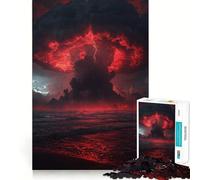 Apocalyptic Red Storm Over The Ocean Jigsaw Puzzles 1000 Pieces Logic Game Anxiety Relief Pattern Assemble Art Display (38x52cm)