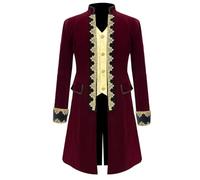 Apocrypha Mens Steampunk Jacket Gothic Victorian Renaissance Frock Coat (Red, X-Large)