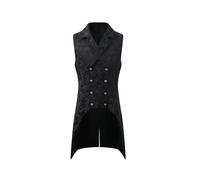 Apocrypha Mens Victorian Steampunk Gothic Long Tailcoat Vest Medieval Vampire Prince Pirate Waistcoat, Black, S