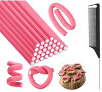 APOEM 10Pcs Magic Hair Curling Flexi Rods Hair Twist Flexible Rods Hair Curlers Set No Heat Hair Rollers Soft Foam For Short, Medium, Long Hair For Women & Girls Styling And 1 Tail Comb