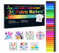 APOGO 24 Fabric Pens and 7 Stencils - Fabric Markers Fabric Pens Permanent for Clothes Tshirt Plain Tote Bags Canvas Shoe Textile Markers Fabric Paint Pens for Adults kids Crafts Kit