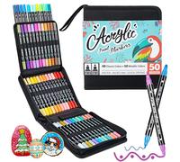 APOGO 50 Colours Acrylic Paint Pens Dual Tip, Acrylic Markers for Glass Wood, Rock, Paper, Pottery, Mug, Metal, Fine & Dot Pens Water Based Paint Art Pen with Canvas Bags for Adults Kids