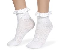 Apojgitn 1 Pair Lace Ruffle Socks for Women - Cute White Frilly Sock, Non Slip Lace Ruffles Socks for Ladies Gril Lolita Doll, Ruffled Ankle Cotton with Lettuce Edge