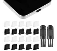 Apojgitn 20 Pack USB C Dust Plug, Cell Phone Charging Port Cleaning Kit with 2 Brushes, USB C Port Cover, Cell Phone Anti-Dust Plugs for All USB C Devices - Black & White