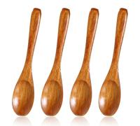 Apojgitn 4 Pcs Tiny Wooden Spoon, Mini Handmade Spoons for Salt, Honey, Tea, Bamboo Utensils, Small Wooden Scoops for Jars, Little Spoon for Eating (5in, Dark Brown)