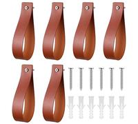 Apojgitn Leather 6 Pc Wall Hooks, Strap Curtain Rod Holder Set - No Drill Curtain Rods Holders, Leather Straps Rod Brackets for Wall, Holder & Hooks for Extra Long Rods Mount Hanges Boho(Brown)