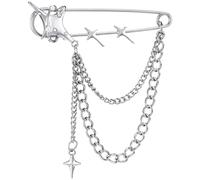 Apojgitn Silver Star Brooch, Collar Chain Punk Pins for Women - Vintage Rhinestone Crystal Brooch Pins, Jewelry Decoration & Gift for Lapel Hat Shawl Christmas Dress